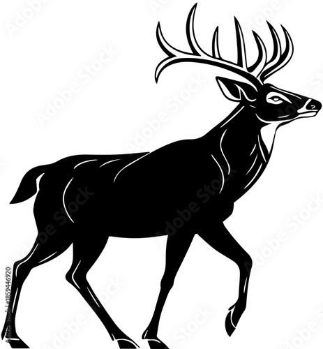 Majestic Buck Deer with Antlers Walking - Forest Wildlife Silhouette Vector