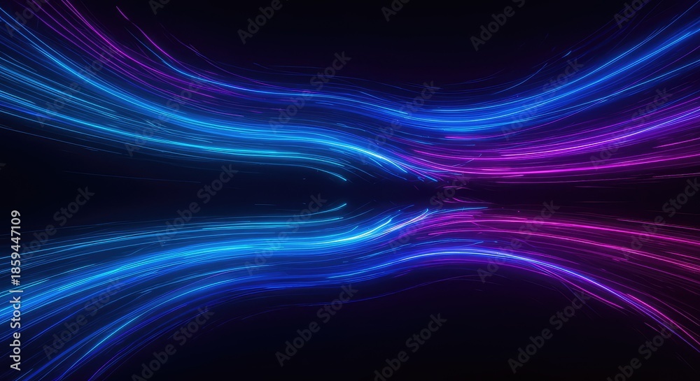 Naklejka premium Abstract background featuring swirling blue and purple energy streaks indicating extreme speed, time travel, or dynamic temporal distortion effects ,cosmic ,continuum ,swirl