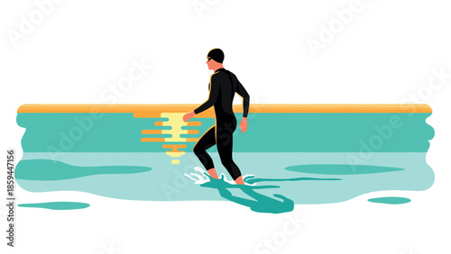 Athlete walking through water in vibrant flat design