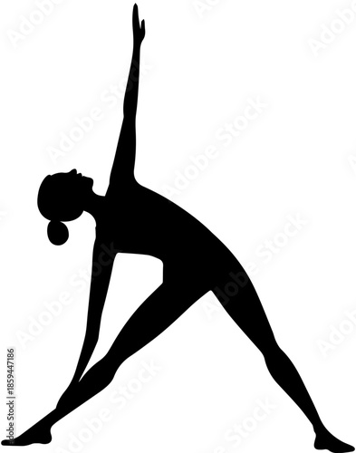 Silhouette of Woman in Yoga Triangle Pose, Health Wellness and Mindfulness Concept