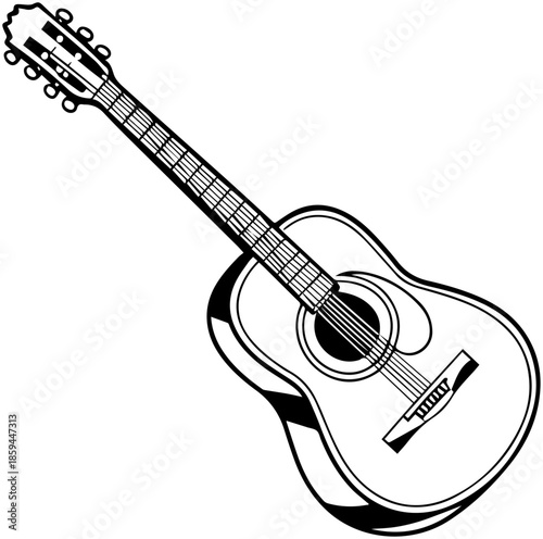 Black and White Acoustic Guitar – Musical Line Drawing