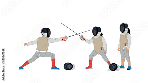 Dynamic fencing scene with competitors in action