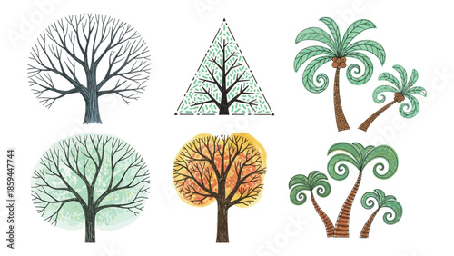 Abstract Watercolor Tree Vector Illustration, Minimal Hand-Drawn Side View for Architecture and Landscape Design