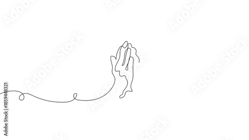 Continuous line praying hands animation. One line prayer and worship symbol for Ramadan and Eid on clean white background