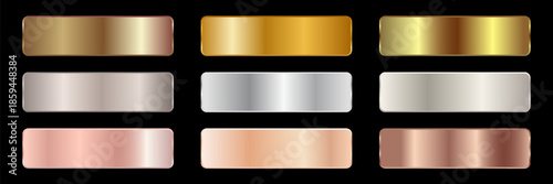 Collection of gold silver bronze and rose gold gradient texture background vector