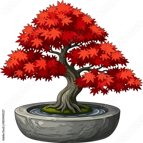 autumns ember handdrawn bonsai, a symbol of patience and natural grace, vector isolated on transparent background