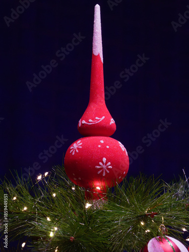Red Vintage Christmas Tree Topper with Snowflakes