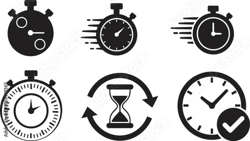 Collection of stopwatch and clock icons for time management and productivity