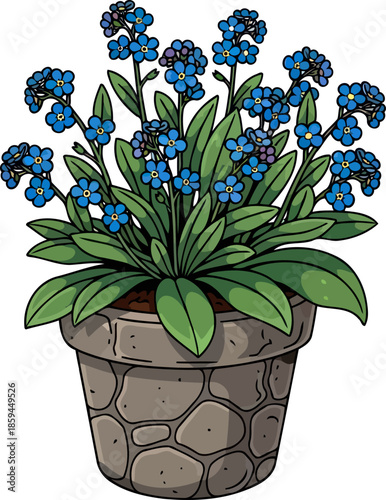 azure petals of memory a charming potted forgetmenot for timeless sentimental design, vector isolated on transparent background