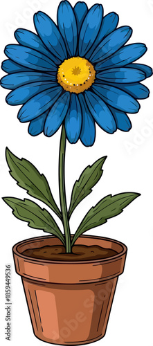 blue harmony bloom illustrated potted flower infusing spaces with calm energy, vector isolated on transparent background