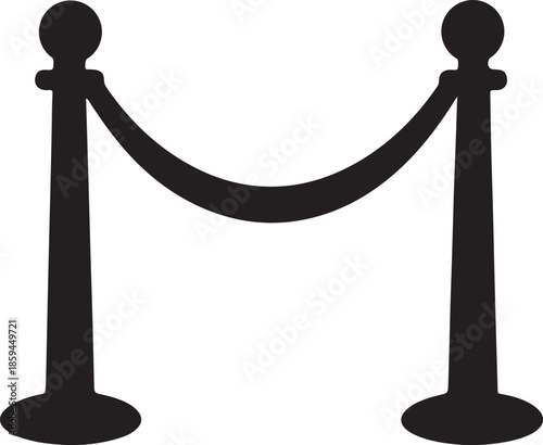 Bold silhouettes of two stanchions connected by thick rope, forming heavy horizontal barrier icon