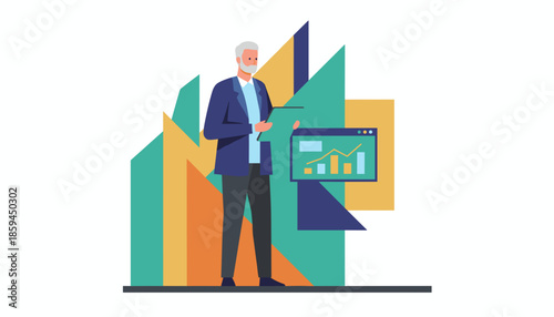 Senior businessman analyzing financial data and growth charts Professional corporate strategy