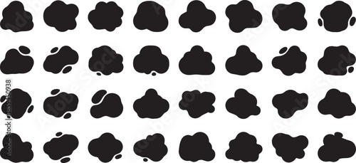 Collection of 40 black inkblot patterns on a white background