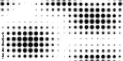 Grunge halftone gradient background. Faded grit noise texture. White and black sand wallpaper. Retro pixelated backdrop. Anime or manga style comic overlay. Vector graphic design textured template