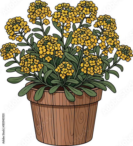 golden cluster potted blooms radiate happiness, infusing any project with sunny vibrancy, vector isolated on transparent background