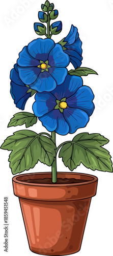 indigo splendor potted artistry, infusing digital projects with lush botanical elegance, vector isolated on transparent background