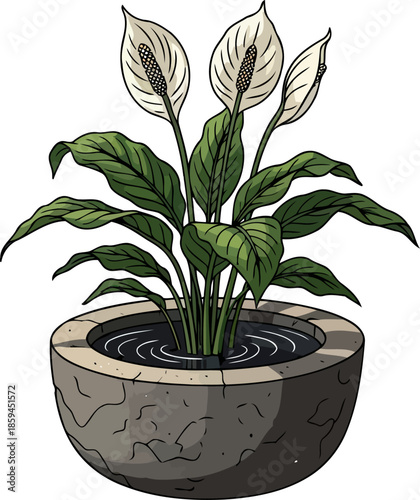 liquid tranquility peace lilys gentle presence in a minimalist, textured vessel, vector isolated on transparent background