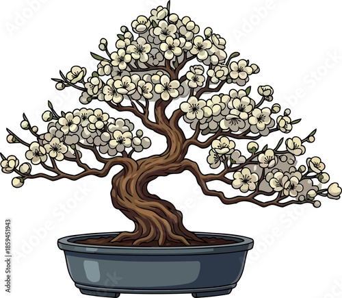 miniature masterpiece blossoming bonsai symbolizes lifes delicacy and enduring grace, vector isolated on transparent background