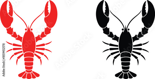 Lobster silhouette vector set featuring red and black marine crustacean seafood animal icons