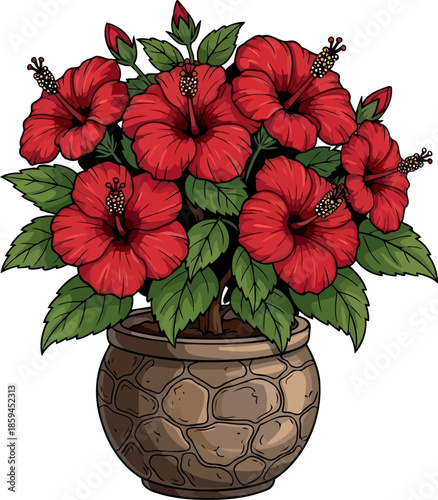 potted paradise igniting designs with tropical allure and passionate red blooms, vector isolated on transparent background