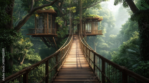 Natural landscape bridge connecting houses surrounded by nature in various locations captivating environment viewpoint