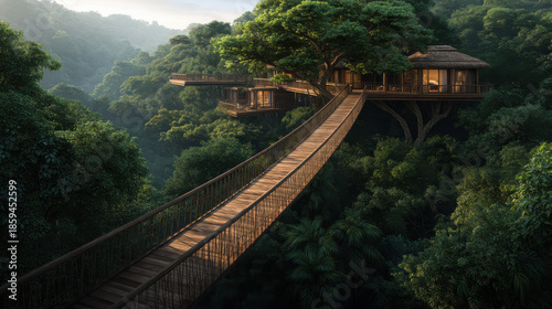 Natural treehouse adventure various locations landscape surrounded by nature elevated viewpoint eco-friendly concept