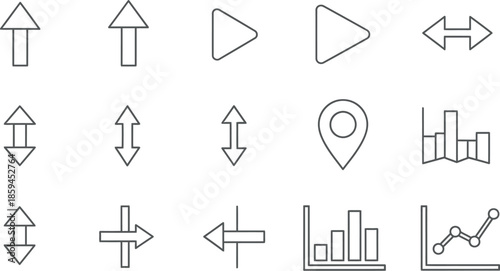 Collection of simple line icons for navigation and data visualization