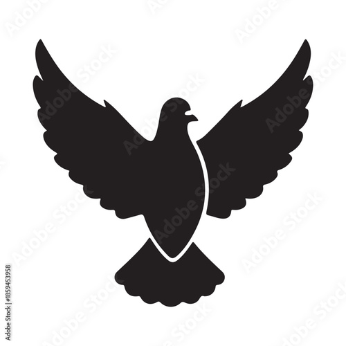 Silhouette of a bird with wings spread isolated on transparent background