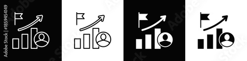 Goal Tracking Icon Set White Black Background Style
