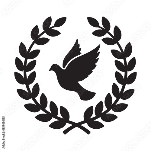 Silhouette of a Dove within a Laurel Wreath Symbolizing Peace and Victory