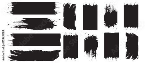 Straight line vector brush strokes. Vector grunge brush strokes texture rough black scratches for wallpaper, paint splatter template, dirt banner. Ink splatter set, paint brush stroke kit. 