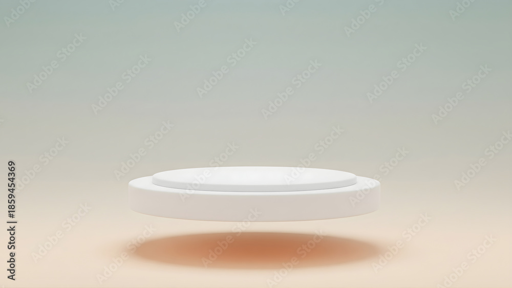 Fototapeta premium A floating circular podium on a smooth gradient background with soft shadows. Perfect for modern product launches, tech or beauty branding visuals.