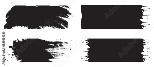 Straight line vector brush strokes. Black hand drawn stripes, smears. Dirty artistic design elements, boxes, frames. Ink splatter set, paint brush stroke kit, vector black grunge stain