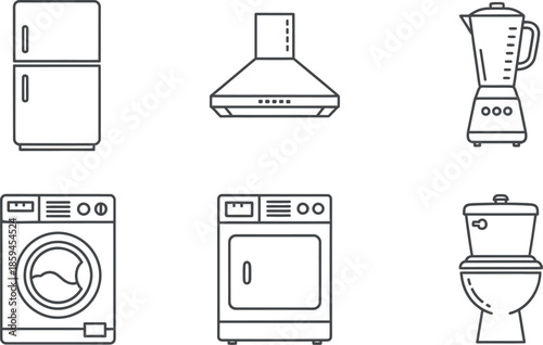 Collection of household appliances and fixtures