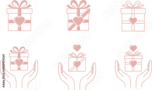 Gift boxes with heart shaped decorations and bows