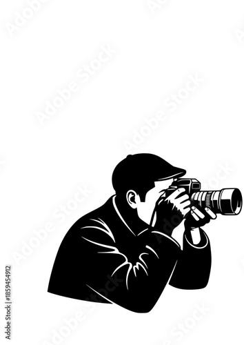 Vintage Film Photography Silhouette of Person Using Analog SLR Camera for Retro Nostalgia and Creative Professional Photographer Concept Vector