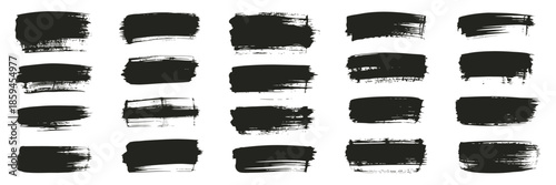 Black set paint ink brush brush strokes brushes lines frames box grungy, grungy brushes collection, brush stroke paint boxes on white background stock vector for artistic texture and creative design 