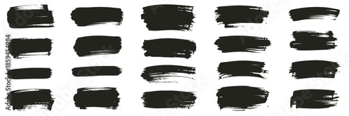 Black set paint ink brush brush strokes brushes lines frames box grungy, featuring rough textures, artistic stroke elements, grunge borders and expressive paint marks on white background 