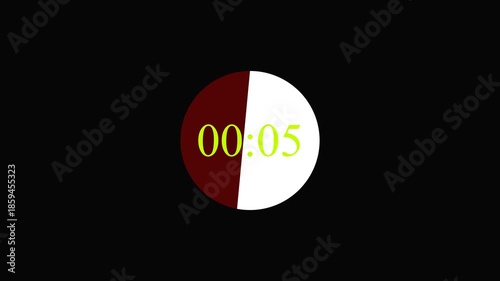 5 Second Countdown Timer with Red and White Circular Progress on Black Background.