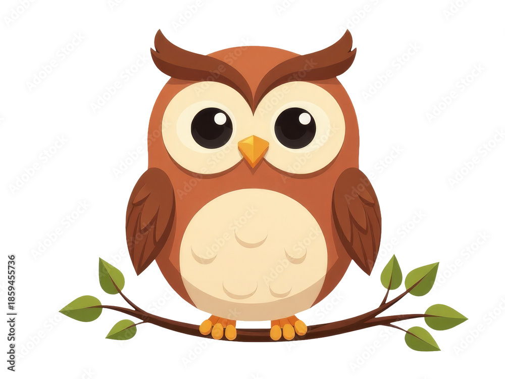 Obraz premium A colorful illustration of an owl perched on a branch, great for kids' educational materials or whimsical designs