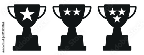 Cup winner and ribbon creative icon vector illustration. Award winner golden Tropy design. Champion sign. Tropy cup icon vector design template.