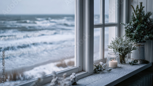 Cozy Winter Scene by the Ocean Window