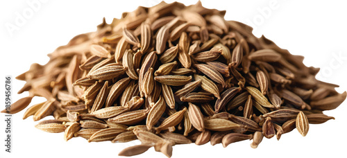 A pile of cumin seeds isolated on a transparent background