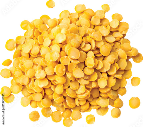 A pile of yellow split peas, isolated on a transparent background