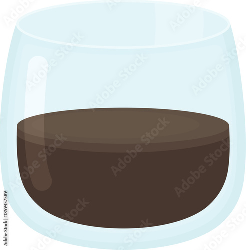 Glass cup with espresso coffee. Transparent mug with beverage isolated on white background.