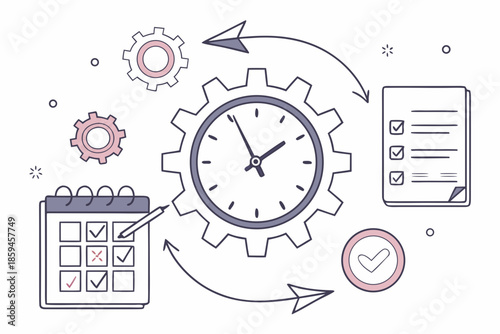 A modern illustration of business productivity and time management tools