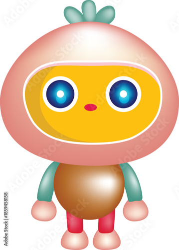 Round headed cartoon character with blue eyes and pink body