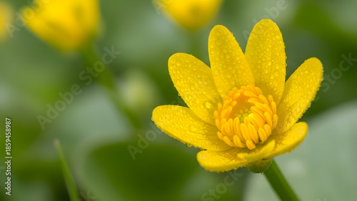 Vibrant Yellow Spring Flower Blooming in Natural Green Garden Scenery