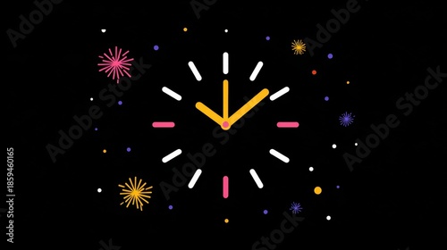 Wallpaper Mural Colorful Fireworks Clock on Black Background Celebrating New Year Torontodigital.ca