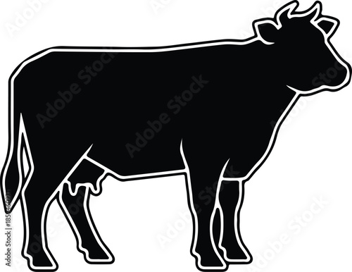 Silhouette Black Dairy Cow Farm Animal Profile Simple Modern Icon Vector Illustration